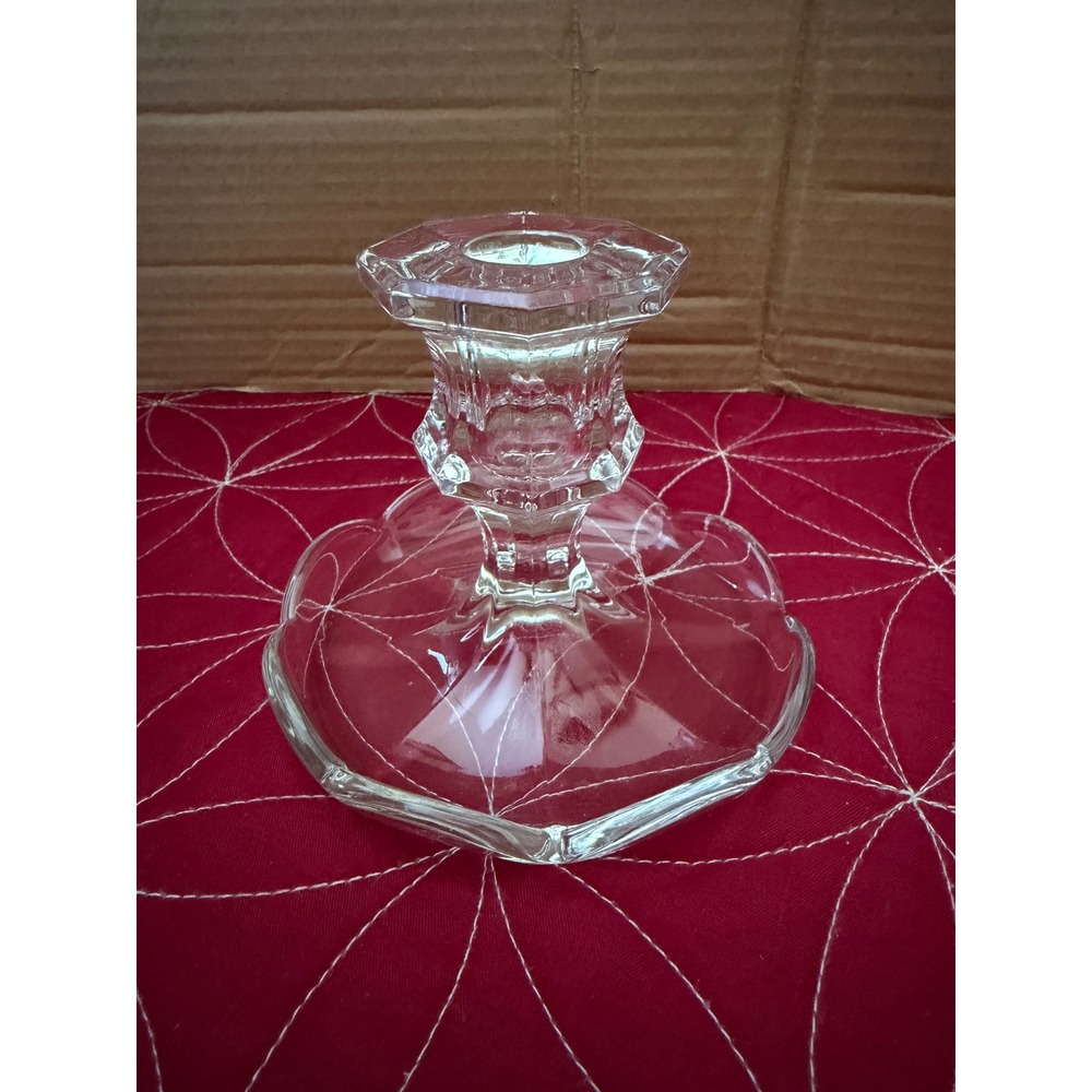 Vintage Clear Pressed Glass Taper Candle Holder Scalloped Base Hexagonal Stem